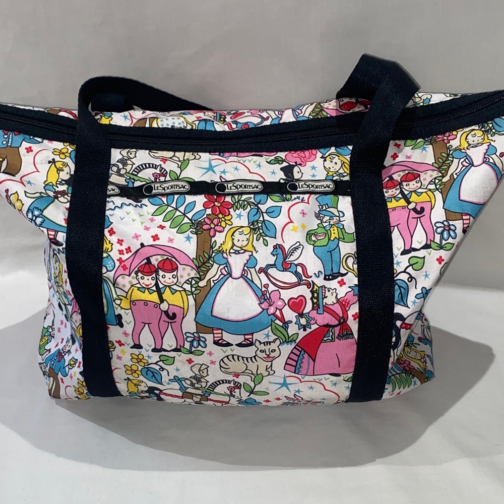 LeSportsac Alice in Wonderland Storybook Print Tote with Black Straps